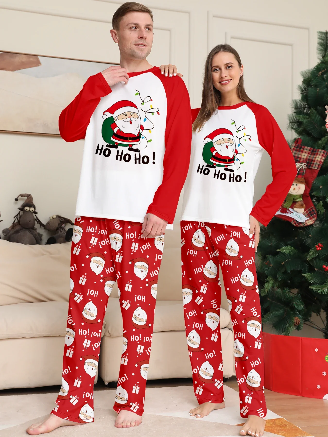 Christmas Pyjamas Cute Santa Claus Print Parent-child Matching Clothing Set Baby Dog Romper O-neck 2 Pieces Homewear Family Look 2
