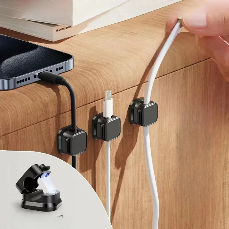 Cable Organizer Cable Clip 6pcs Magnetic Cable Organizer Wire Keeper Desktop Wall Mounted Cell Phone Data Cable Storage Fixer Clip Plug Hook