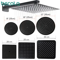 Stainless steel  Black Bathroom Ultrathin 2 mm Rain Shower Head 8/10/12 Inch Wall & Ceiling Square & Round Rainfall Shower head 1