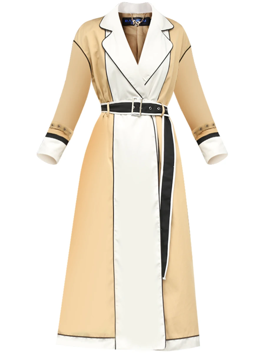

Spring Autumn Long Coat for Office Lady Windbreaker Slim Fall Patchwork Jackets Korean Coats Women Trench Luxury Outwear