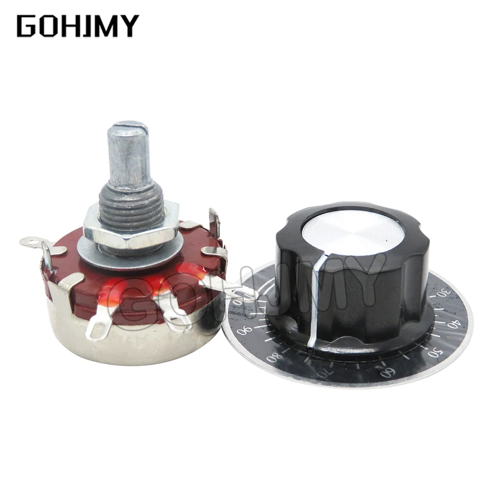 2PCS WTH118 2W 1A Potentiometer 1K 2.2K 4.7K 10K 22K 47K 100K 470K 1M WTH118-2W Round Shaft Carbon Rotary Taper Potentiometer