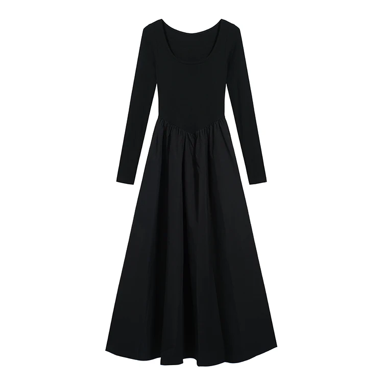 Casual Knitted Midi Dresses for Women Solid Long Sleeves Square Collar A-line Autumn New Elegant Dress Female Slim Vestidos