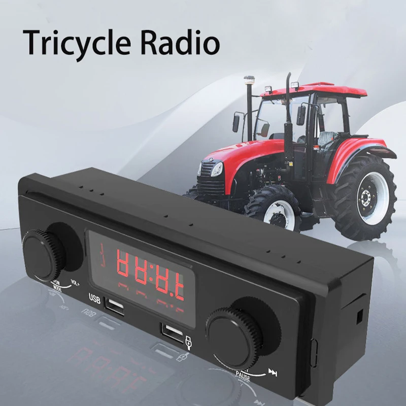 Radio FM para triciclo, reproductor MP3, Bluetooth, estéreo para coche con USB, Bluetooth, pantalla LED, 24V, para vehículos de Ingeniería Agrícola