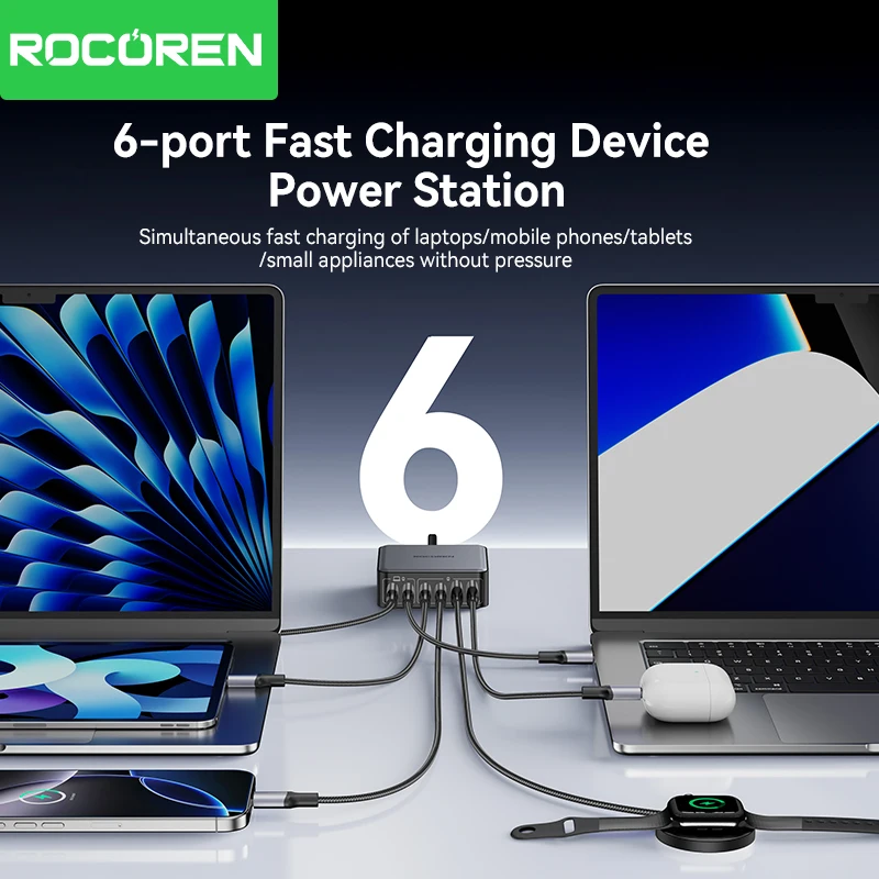 Rocoren USB C Charger 340W, 8 Port USB C Power Supply GaN PD100W QC4.0 PPS, Compatible with MacBook Pro/Air, iPhone 16/15/14, Galaxy S25/S24, iPad, Xiaomi Rocoren USB C Charger 340W, 8 Port USB C Power Supply GaN PD100W QC4.0 PPS, Compatible with MacBook Pro/Air, iPhone 16/15/14, Galaxy S25/S24, iPad, Xiaomi