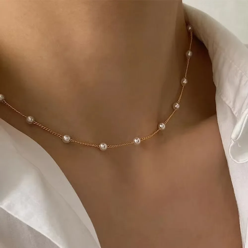 2025 New Women's Pearl Necklace Set 14K Gold Fashion Love Heart Pendant Waterproof Hypoallergenic Collarbone Neck Chain Jewelry 3
