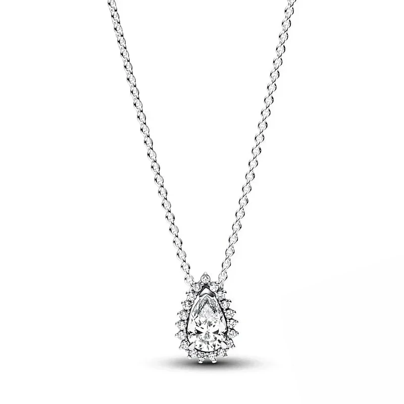 Original LOGO Sweet and Exquisite Blue Pear Blossom Sparkling Water Drop Life Tree Necklace 925 Silver DIY Charming Jewelry