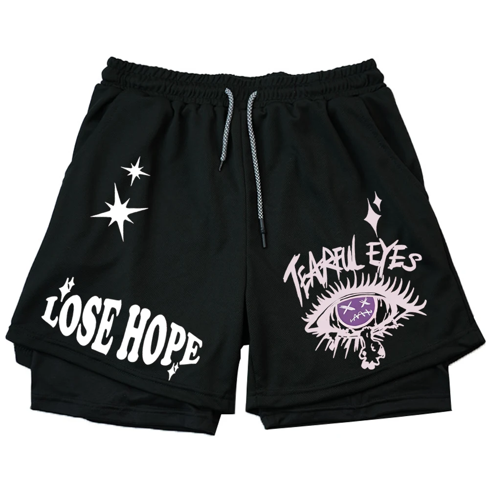 Eyes Graphics Print Shorts Men's 2-in-1 Double Layer Shorts Fashion Outdoor Streetwear Sport Breathable Quick-drying Short Pants