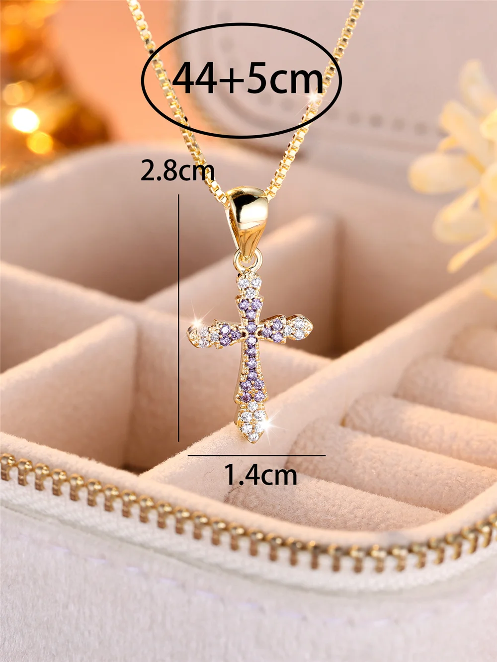 Luxury Female Cross Pendant Necklace Vintage Yellow Gold Color Wedding Jewelry For Women