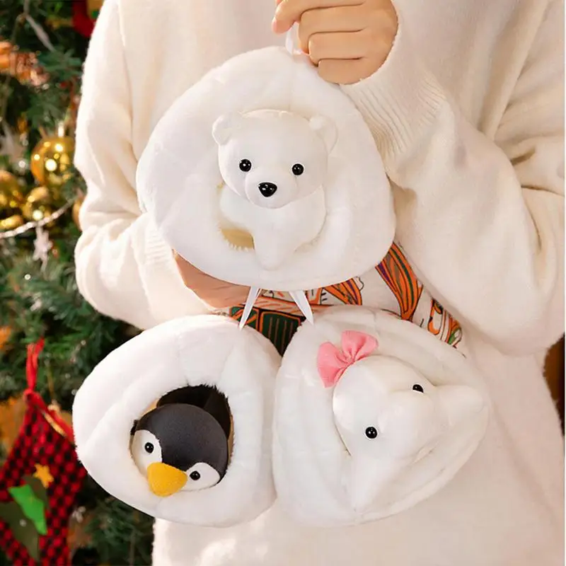 Polar Bear In Snow Cave Plush Toy Kawaii Soft Stuffed Animal Polar Bear Penguin Whale Plush Toy Doll For Kids Birthday Gifts