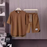 Men's Casual Short Sleeve T-Shirt Set High Quality Solid Color Advert Shirt Breathable Comfortable Top for Live Broadcast on Tik
