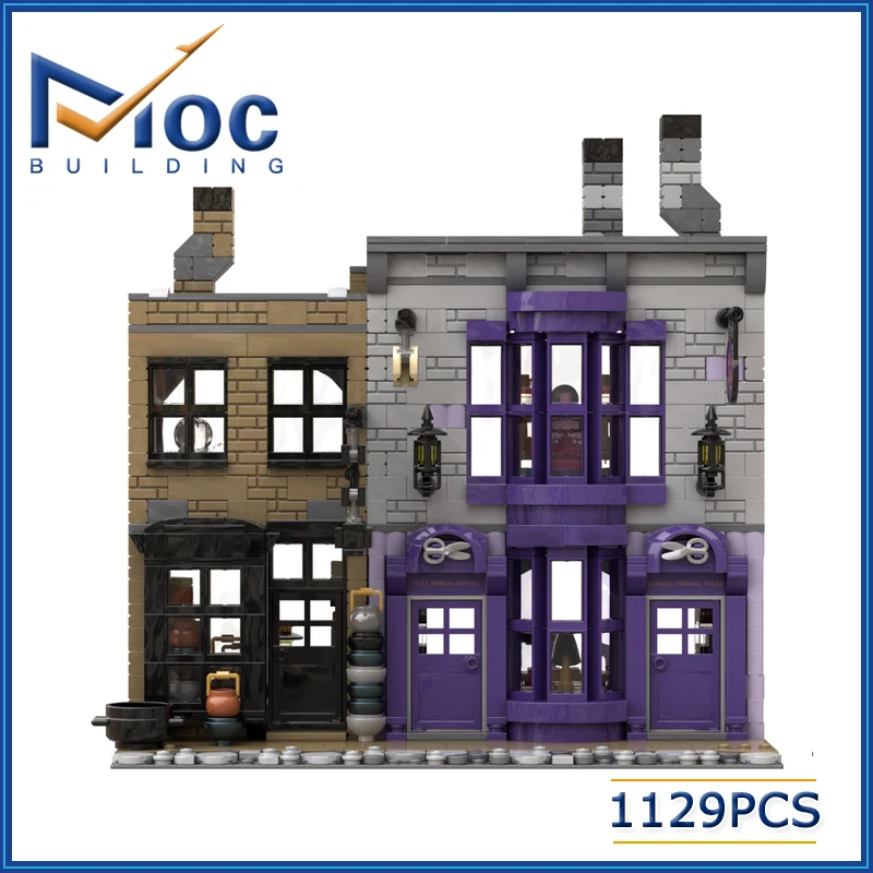 1129P City Street View Signora Malkins Potage Calderone Negozio Mattoni Architettura Alley Casa Building Blocks Giocattolo Per Bambini Moc-53216
