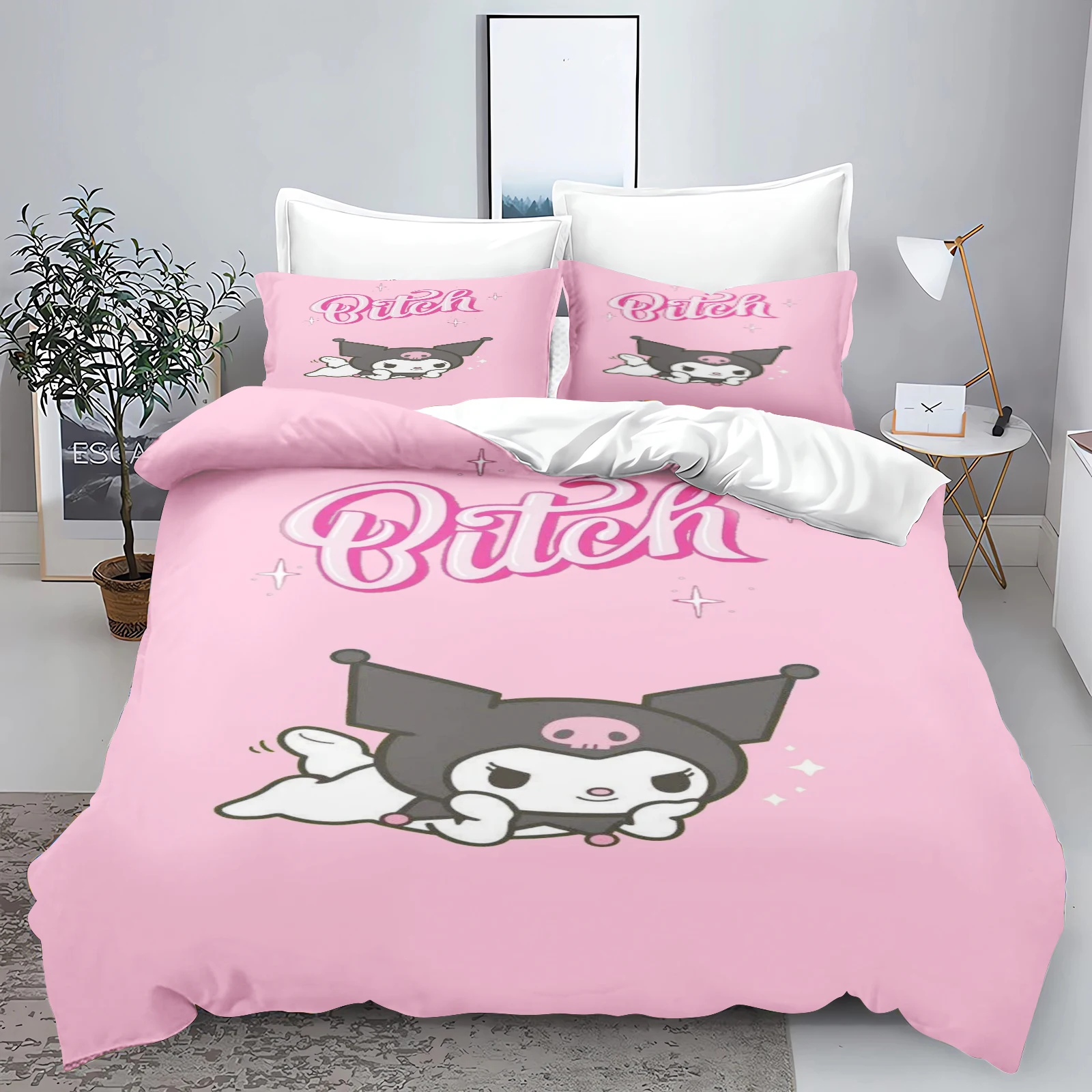 Description Picture 5 of itemKuromi Quilt Cover Cute Cartoon Printed Bedding Sets for Kids Sanrio Duvet Queen Size Home Modern Comforter Gifts for Kids 3 Pcs
