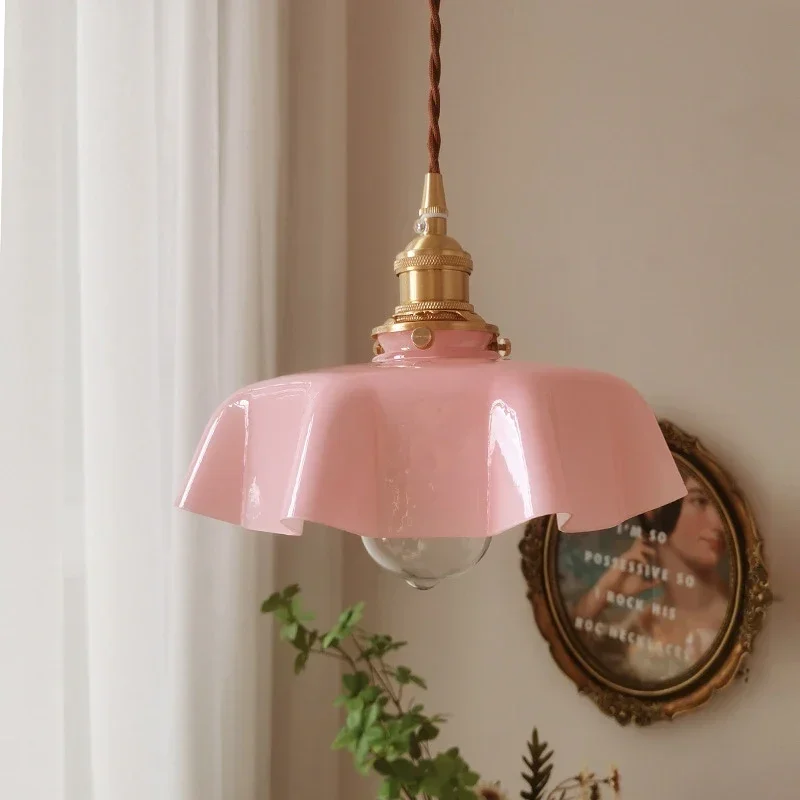 Lámpara Colgante de Latón Crema Estilo Retro Francés, Lámpara Colgante de Latón Retro con Cristal para Restaurante, Ventana, Balcón Romántico, Lámpara de Noche