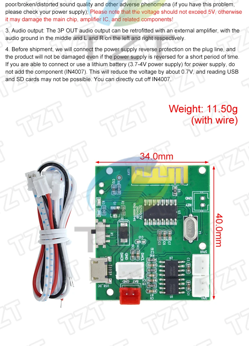 TWS Bluetooth 5.3 Power Verstärker Bord 5W + 5W 3,7V 5V Miciro USB Echte Wireless Stereo Modul für Auto Hause Lautsprecher Subwoofer DIY – Detail 3