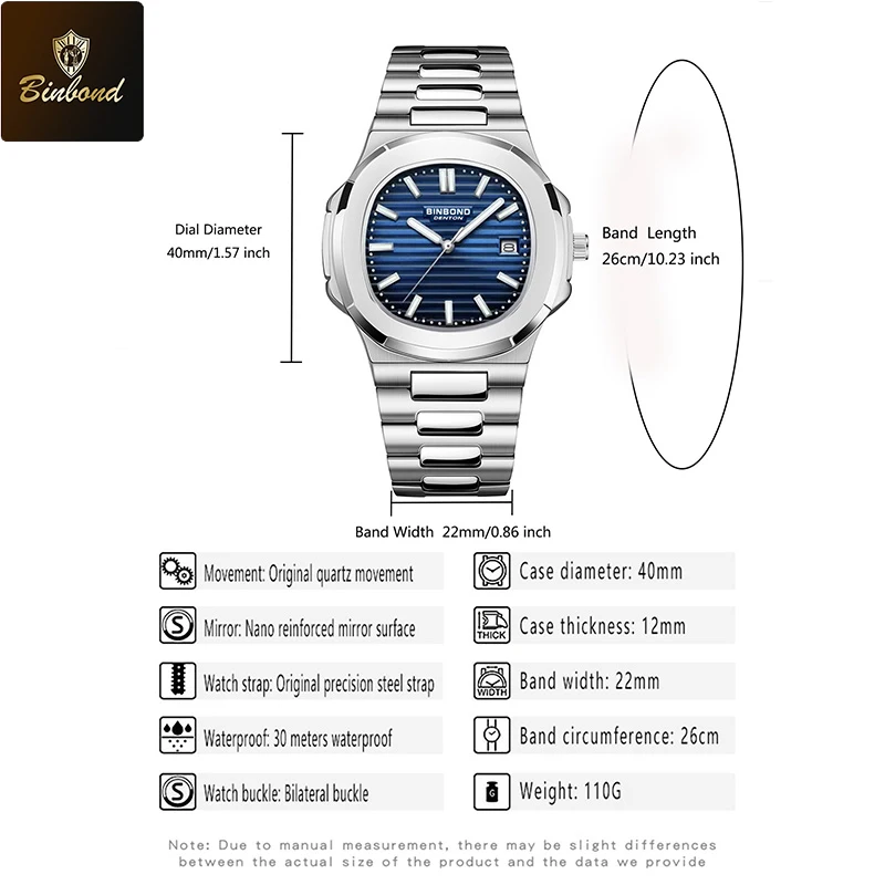 BINBONG B1885 Luxury Business Men Quartz Wristwatch 30M Waterproof Luminous Stainless Strap Men's Watches Relogio Masculino 6