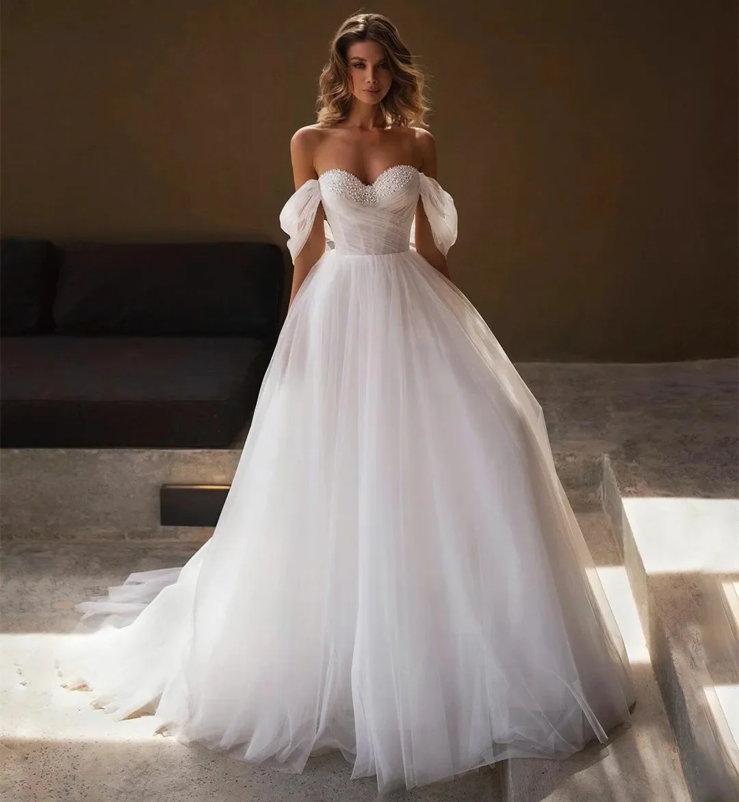 Sexy-Strapless-Wedding-Dress-Beads-Corset-A-Line-Tulle-Floor-Length ...