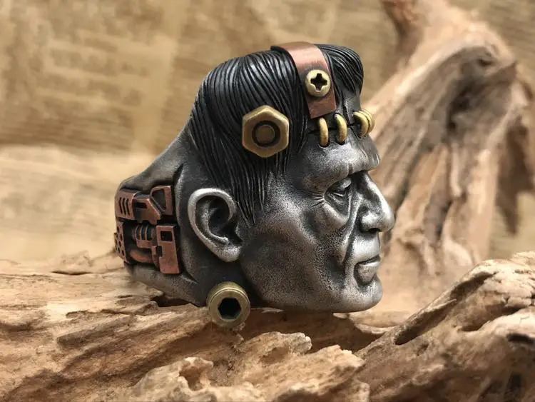 Vintage Fashion Science Eccentric Frankenstein Ring Unisex Hip-hop Punk Open Ring Banquet Jewelry Accessories Gift