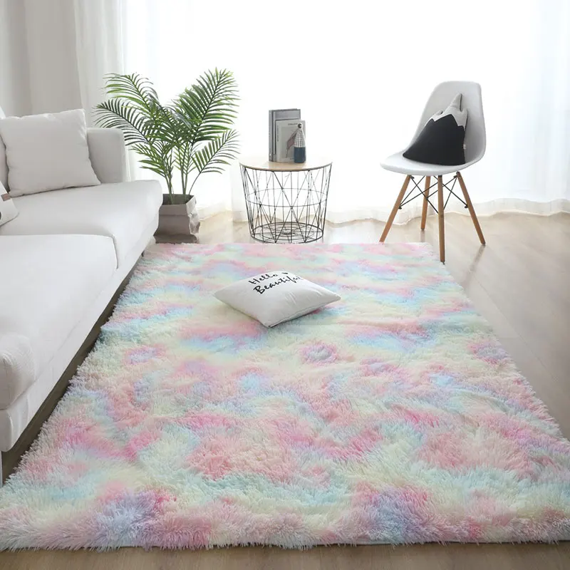 

Rainbow Fluffy Carpet For Living Room Plush Pink Kids Rug For Bedroom Nordic Rugs Hall Decor Carpets Soft Nursery Play Floor Mat