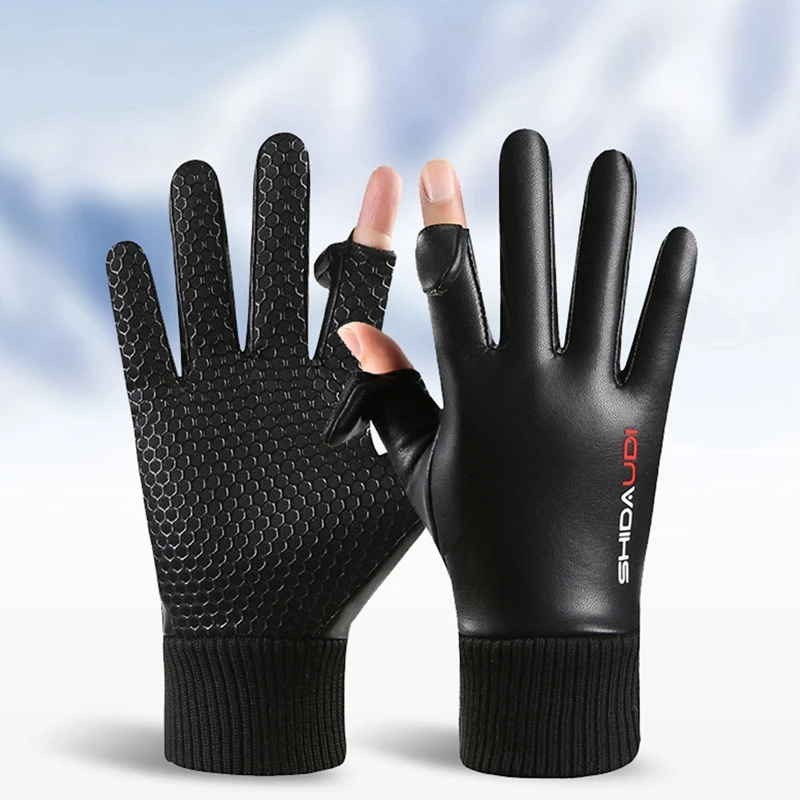 Description Picture 3 of itemTwo Fingers Flip-Up Gloves Hiking Camping Anti-slip Leather Waterproof Gloves Sports Training Gloves Cycling Fishing Gloves