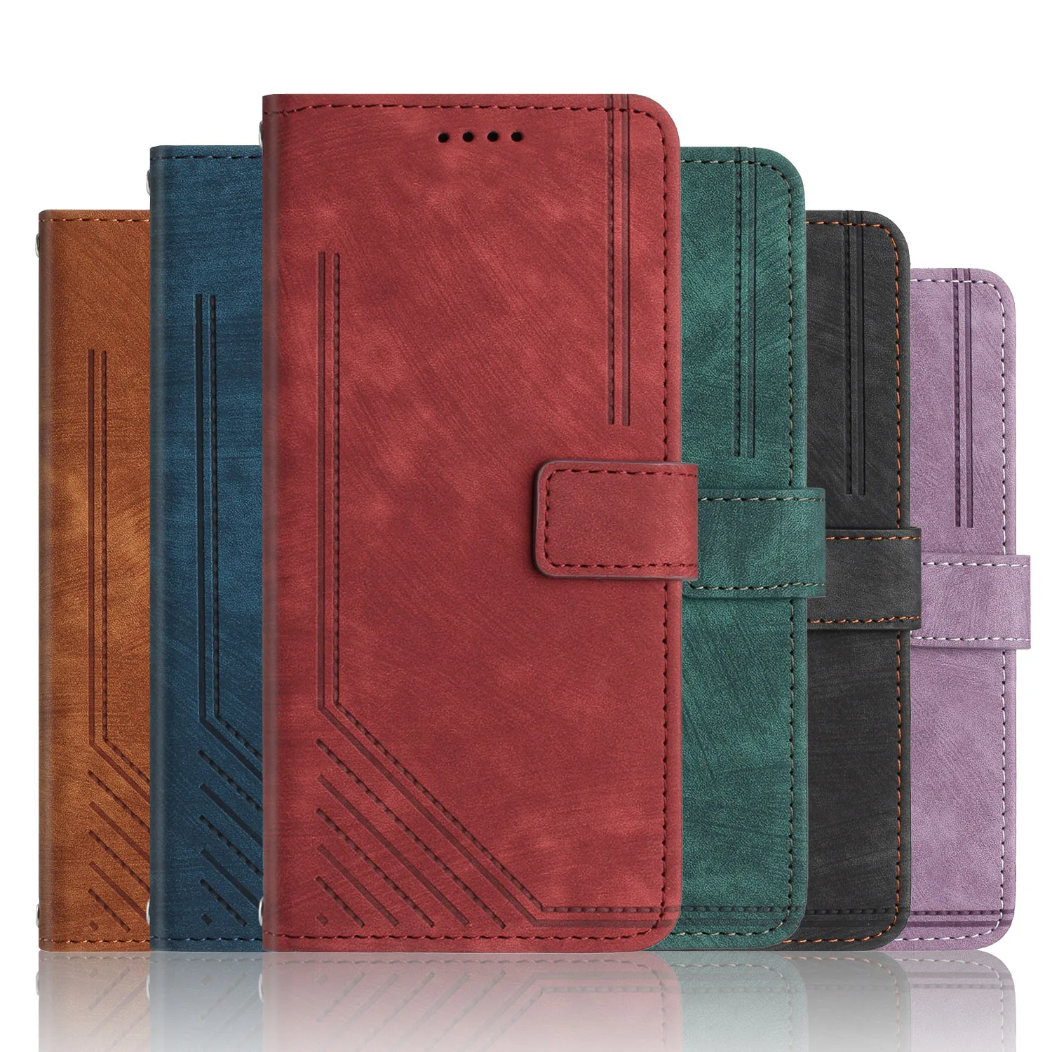 Geometric Line Art Leather Wallet Case with Card Holder