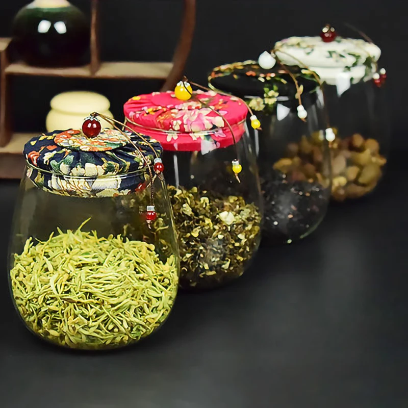 Tea Canister Ceramic Storage Jar Cloth Cover High Temperature Explosion-Proof Sealed Glass Storage Caddy Tea Coffee Airtight Canister Flower Fruit Grain Bottle