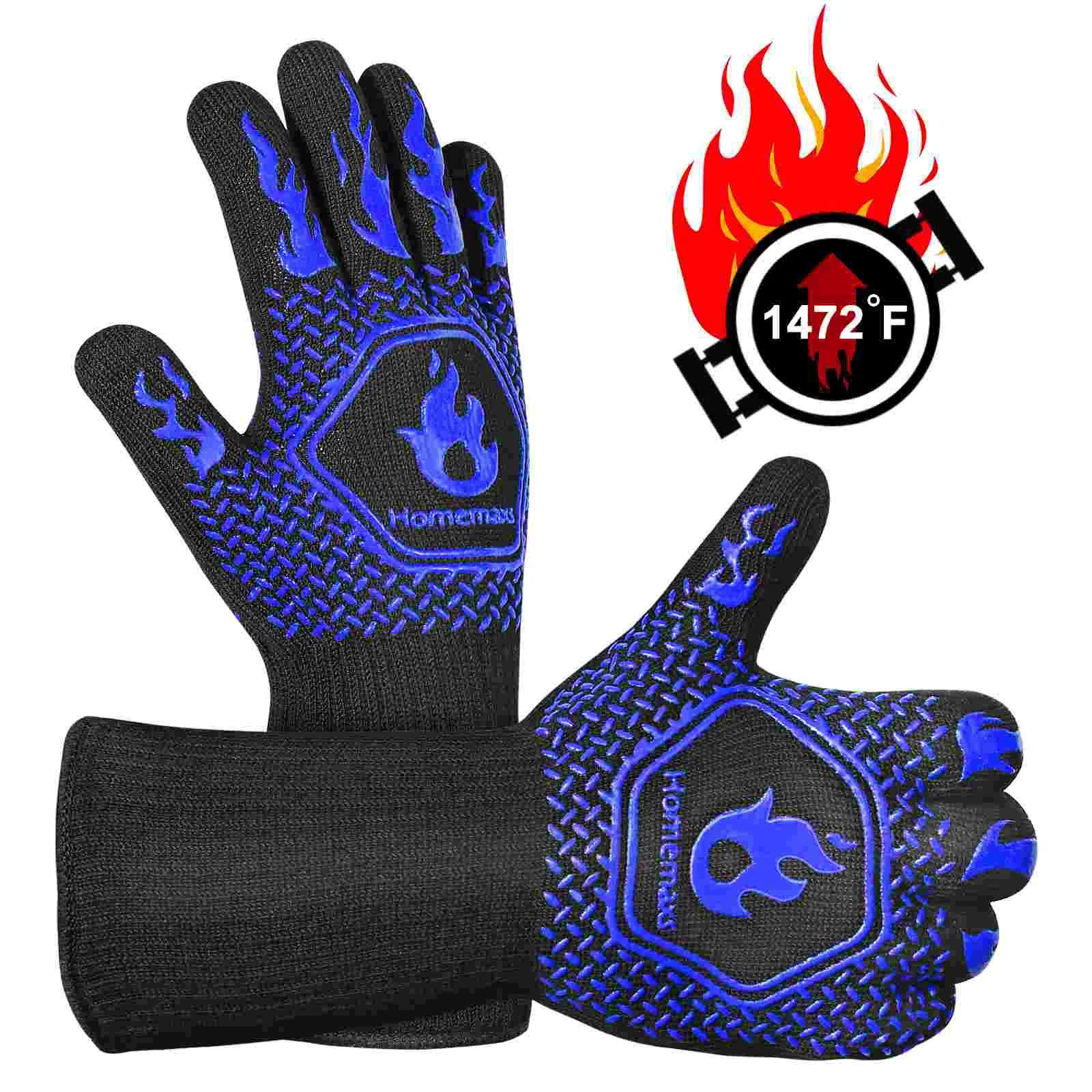 

HOMEMAXS A Pair of BBQ Gloves 800℃/1472℉ Heat Resistant Grill Gloves Silicone Gloves Anti-scald Insulated Gloves for Barbecue