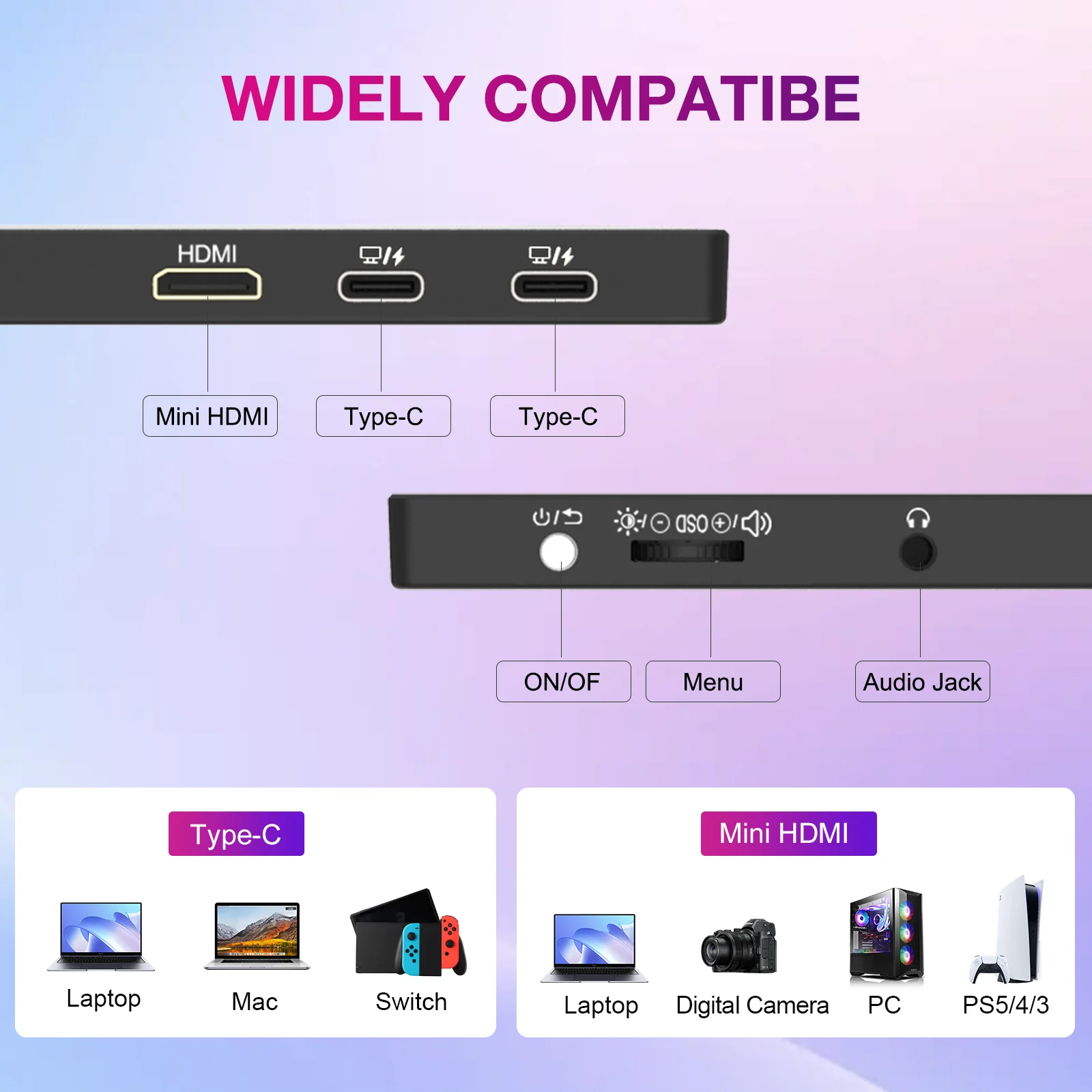 HOWENS 12.3인치 터치 스크린 모니터 게임용 1920x720 8:3 60Hz,HDMI USB-C Type-C VESA 75*75mm 노트북 PC 컴퓨터 디스플레이용