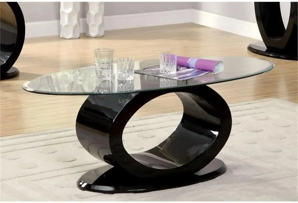 Contemporary Glass Top Coffee Table, 54" x 17.75" x 26.25", Black 2