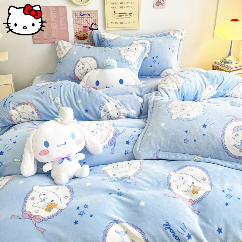 

4PCS Sanrio HelloKitty MyMelody Cinnamoroll Duvet Cover Kawaii Anime Kids and Girls Plush Bedding Soft Bedroom Duvet Cover Gift