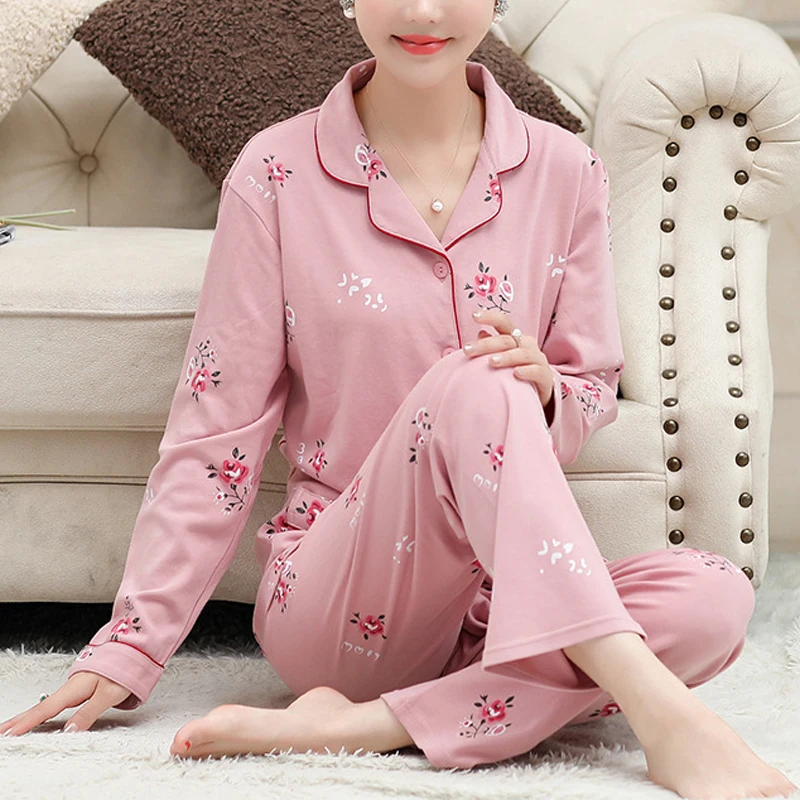 

Women's Pajamas Set Cotton Sleepwear Pyjamas Autumn Winter Warm Long Sleeve Pajama for Women Home Clothing 2 Piece Sets PJ Mujer