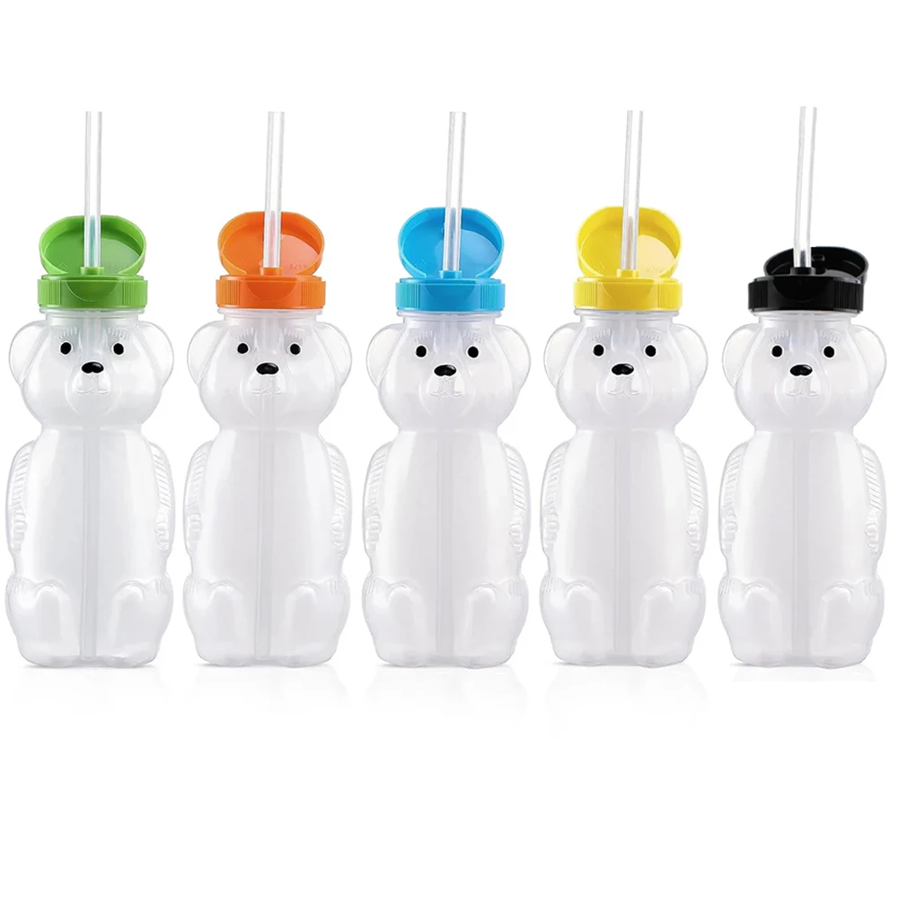 Straw Cups Honey Bear Therapy Sippy Bottles for Speech and Feeding Training Leak-Proof Food Grade BPA Free 2 Pack 8oz