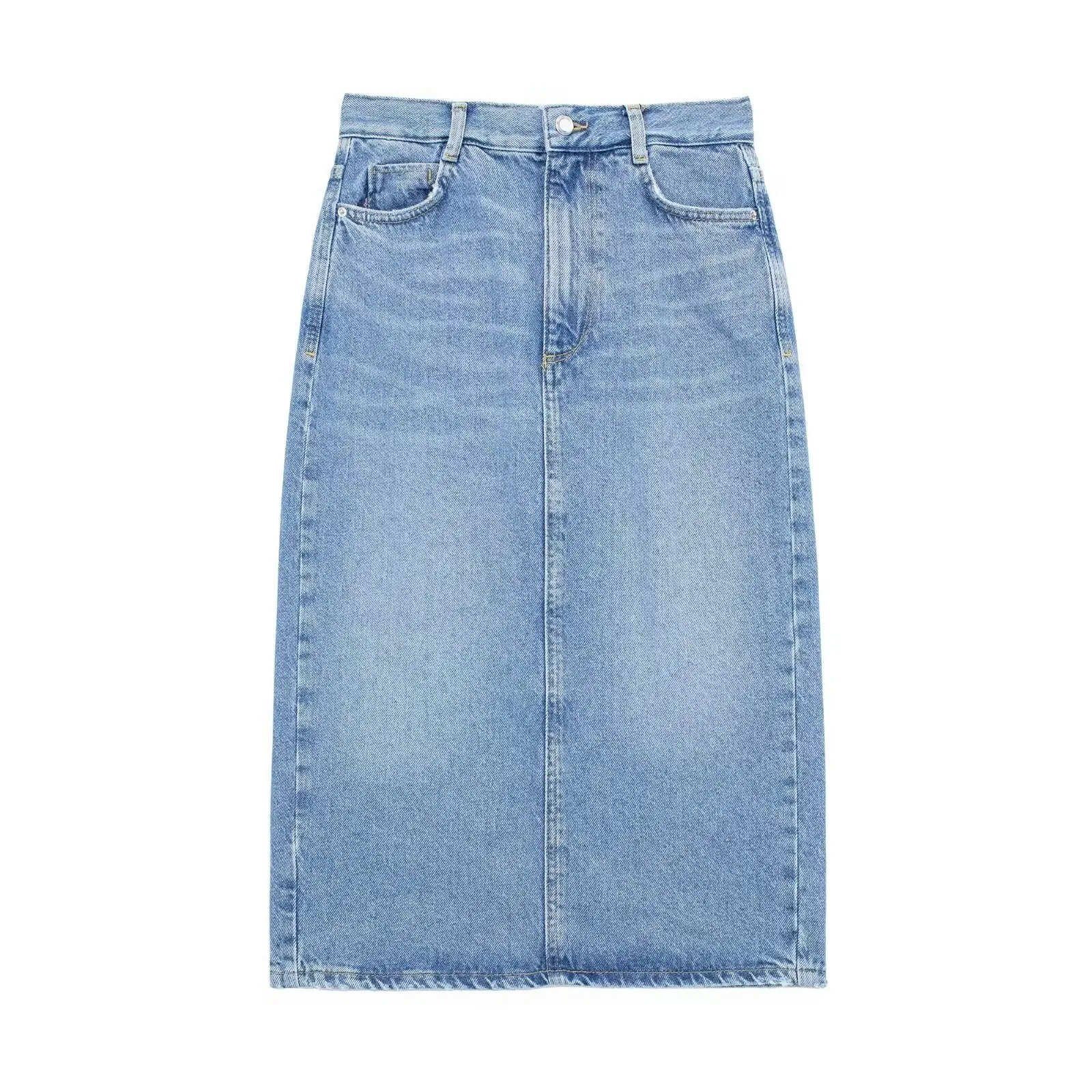 

Women's New Chic Fashion Back Split Design Versatile Slim fit denim midi skirt Retro High Waist Side Pocket Women's Skirts Mujer