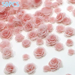 Elegant Purple Rose Nail Art Rhinestones - 50pcs 3D Resin Gems for Stunning Nail Decorations (Pink)