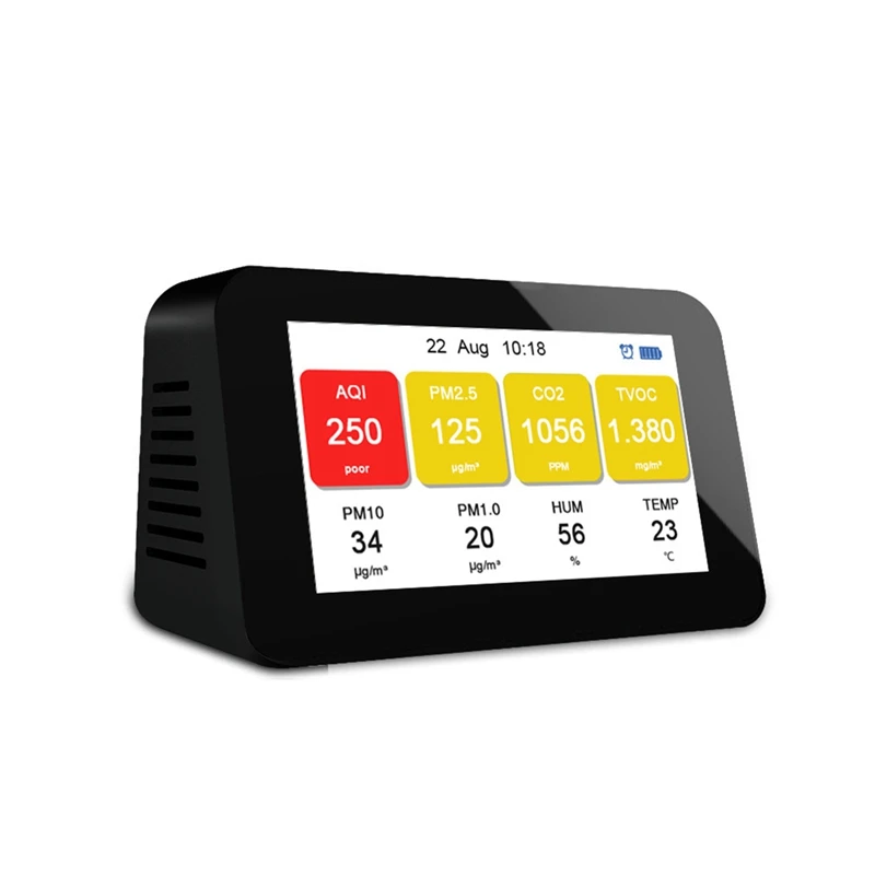 

Metal Air Quality Detector Air Quality Detector PM2.5 PM1.0 PM10 CO2 TVOC Particle Detectors Temperature Humidity Monitor