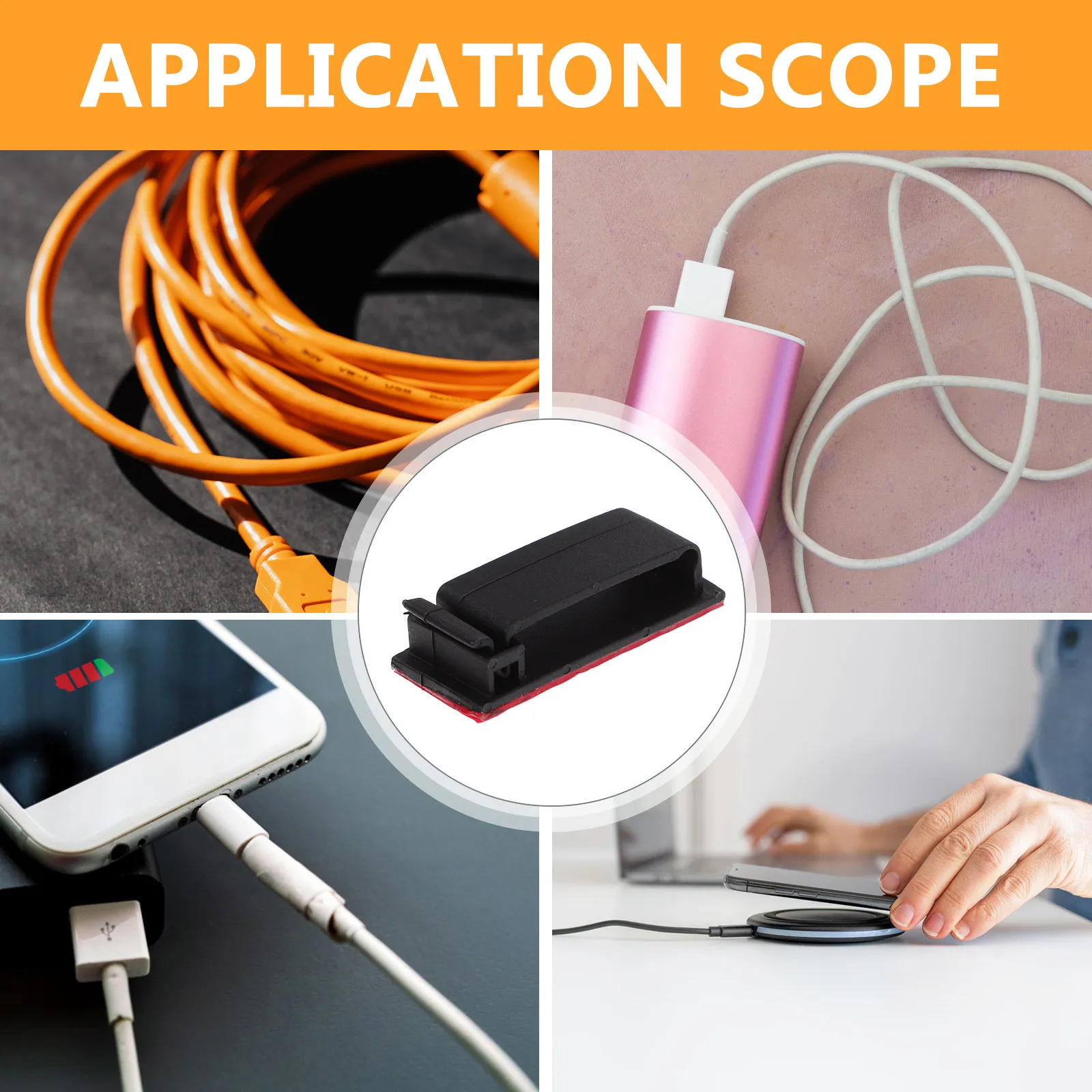 25개 플랫 케이블 클립 접착식 와이어 홀더 클램프, 책상/가정/사무실 코드 정리용, 스티커형 벽걸이 와이어 관리 클립