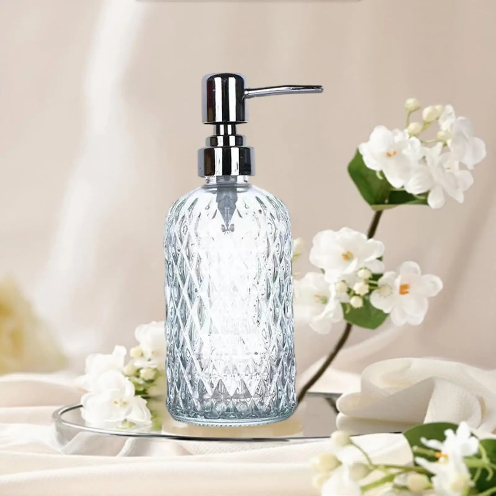 Glass Soap Dispenser with Stainless Steel Pump Liquid Soap Dispenser Bottle Refillable Lotion Dispenser Bathroom Accessory