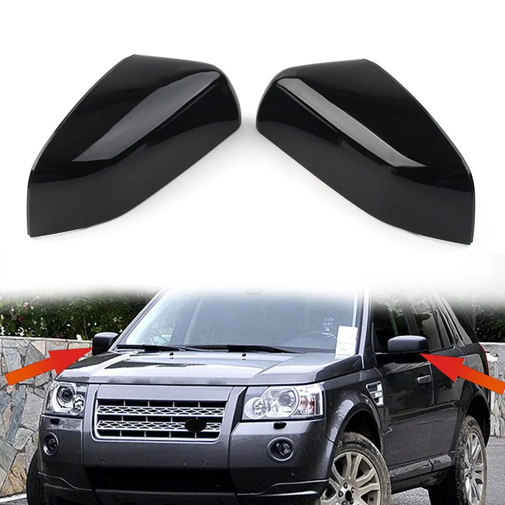 1Pair Gloss Black Car Rearview Side Mirror Cover Cap Replacement For