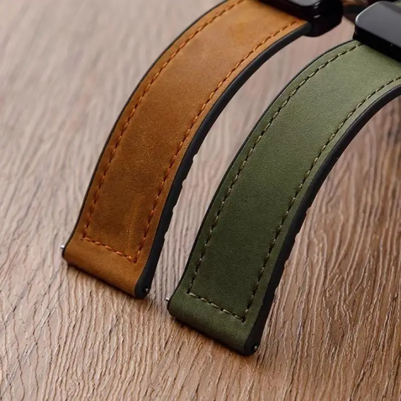 Versatile Leather & Silicone Watch Strap with Magnetic Loop - Adjustable 18mm, 20mm, 22mm