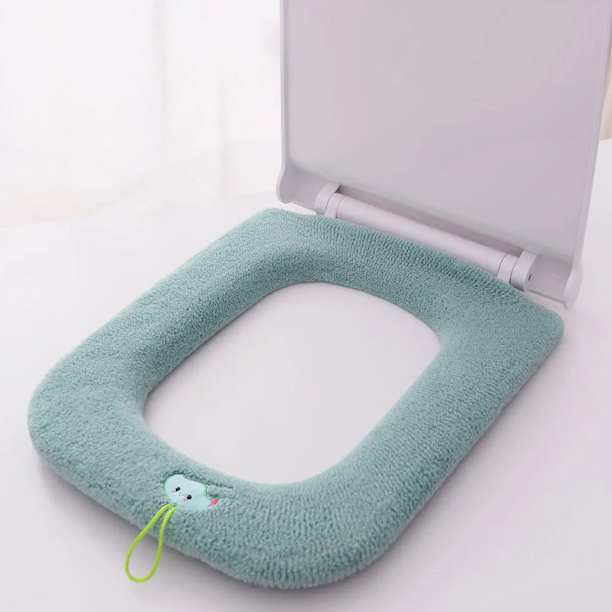 Thickened Plush Toilet Mats With Portable Handle Household Universal Toilet Seat Pads Bathroom Pure Color Square Cushion