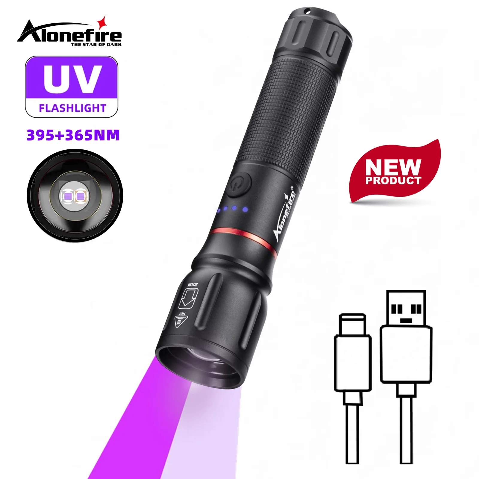 줌 2-in-1 UV 365nm+395nm LED 손전등 충전식 토치 애완동물 얼룩, 무..