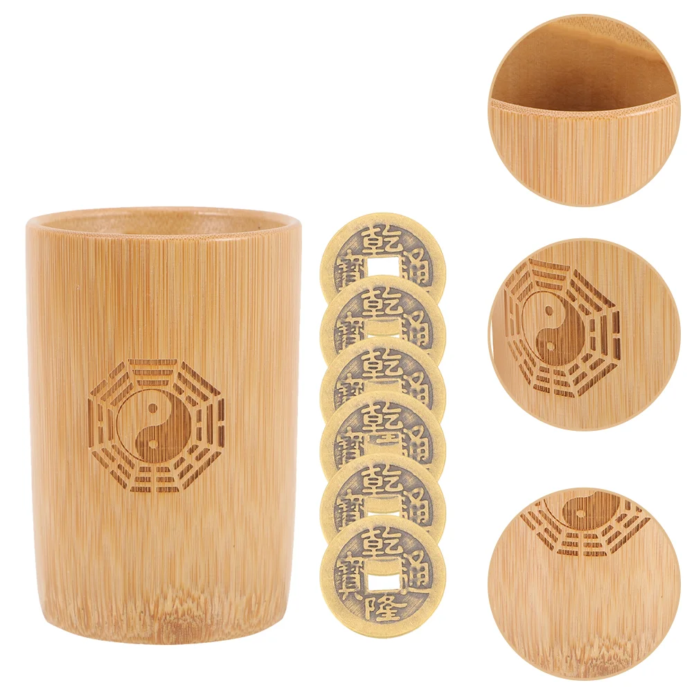 

I Ching Divination Bamboo Tube Coins Game Accessories Vintage Prop Charm Fortune Telling Copper Supplies Chinese Bucket