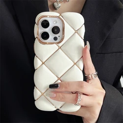 3D Diamond Lattice Plating Silicone Phone Case - Cute Shockproof Air Cushion Cover - iPhone 13 (White)