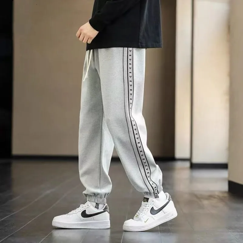 Korean Men Clothing Sweatpants Spring Summer New Streetwear Fashion Male Loose Straight Casual Grey Black Versatile Trousers