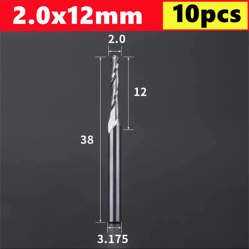 10pcs 2 Flute Ball Nose End Mill 3.175mm (1/8)Shank CNC Router Bit Carbide End Mill Spiral Milling Cutter for Woodworking image 11