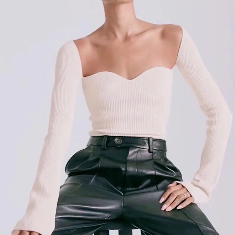 

2022Spring and Autumn Stretch Off-The-Shoulder Sweater Solid Color Irregular Low Collar with Sexy Commuter Everyday Women's Wear