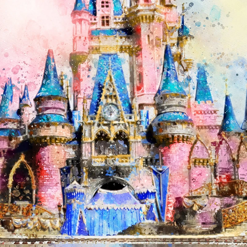 Watercolor Disney Princess Castle Print Cinderella Cartoon Poster - Main Image