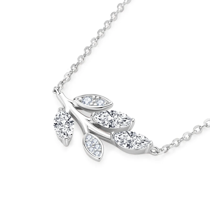Silver Marquise Cut Moissanite Leaf Pendant Necklace