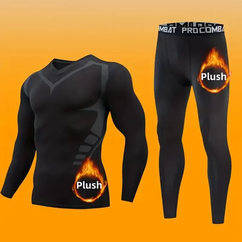 Skiing Thermal Underwear Set Winter Cold Resistant Thermal Skating Suit Thick Velvet Fitness Suit Set Outdoor Sports Suit
