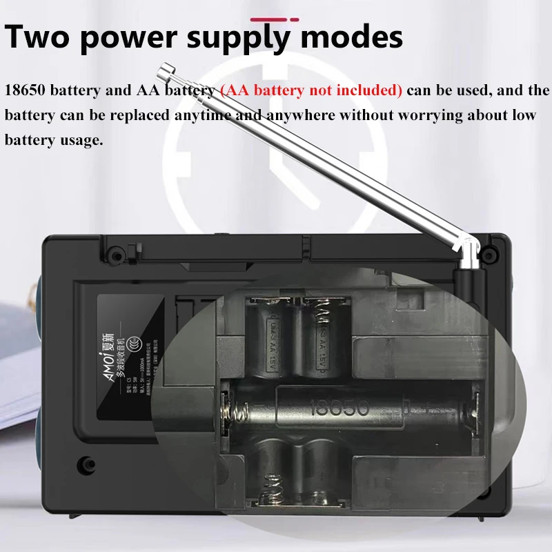 Mini Full Band Radio Best Reception FM AM SW Radios with 5W High Power Loudspeaker Rechargeable Battery Support 3.5mm Headset