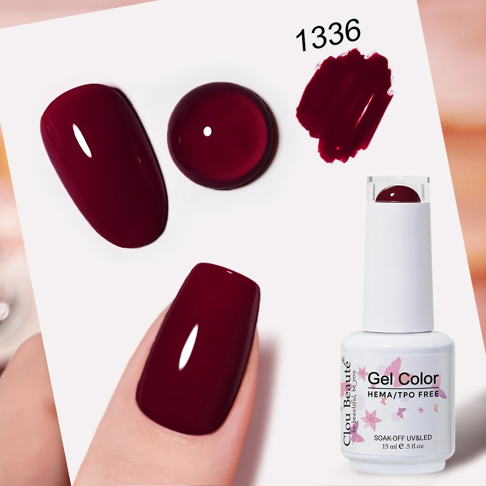 Clou Beaute Full Coverage Dark Red and Grey Gel Nail Polish